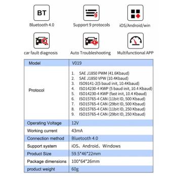Valmento V019 OBD2 Bluetooth 4.0 Diagnosegerät – ELM327 Kompatibel