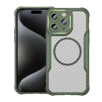 Valmento Elite Carbon – MagSafe kompatible Premium-Schutzhülle für iPhone 15 Pro (Grün, Translucent Carbon Design)