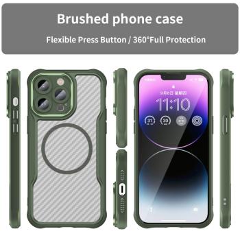 Valmento Elite Carbon – MagSafe kompatible Premium-Schutzhülle für iPhone 15 Pro (Grün, Translucent Carbon Design)