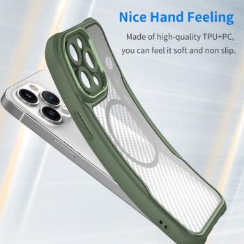 Valmento Elite Carbon – MagSafe kompatible Premium-Schutzhülle für iPhone 15 Pro (Grün, Translucent Carbon Design)