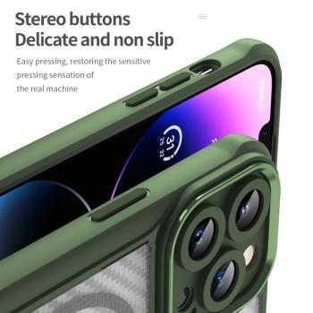 Valmento Elite Carbon – MagSafe kompatible Premium-Schutzhülle für iPhone 15 Pro (Grün, Translucent Carbon Design)