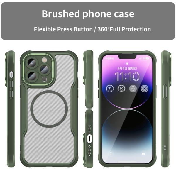 Valmento Elite Carbon – MagSafe kompatible Premium-Schutzhülle für iPhone 15 Pro (Grün, Translucent Carbon Design)