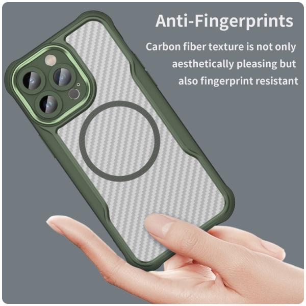 Valmento Elite Carbon – MagSafe kompatible Premium-Schutzhülle für iPhone 15 Pro (Grün, Translucent Carbon Design)