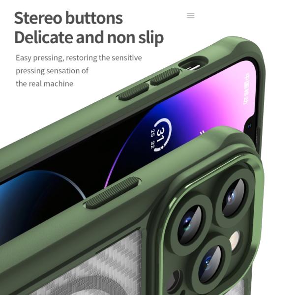 Valmento Elite Carbon – MagSafe kompatible Premium-Schutzhülle für iPhone 15 Pro (Grün, Translucent Carbon Design)