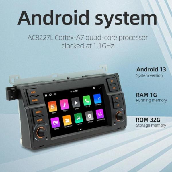 Valmento BMW E46 7" GPS-Navigation Android 13 – 2+64GB, CarPlay & Android Auto
